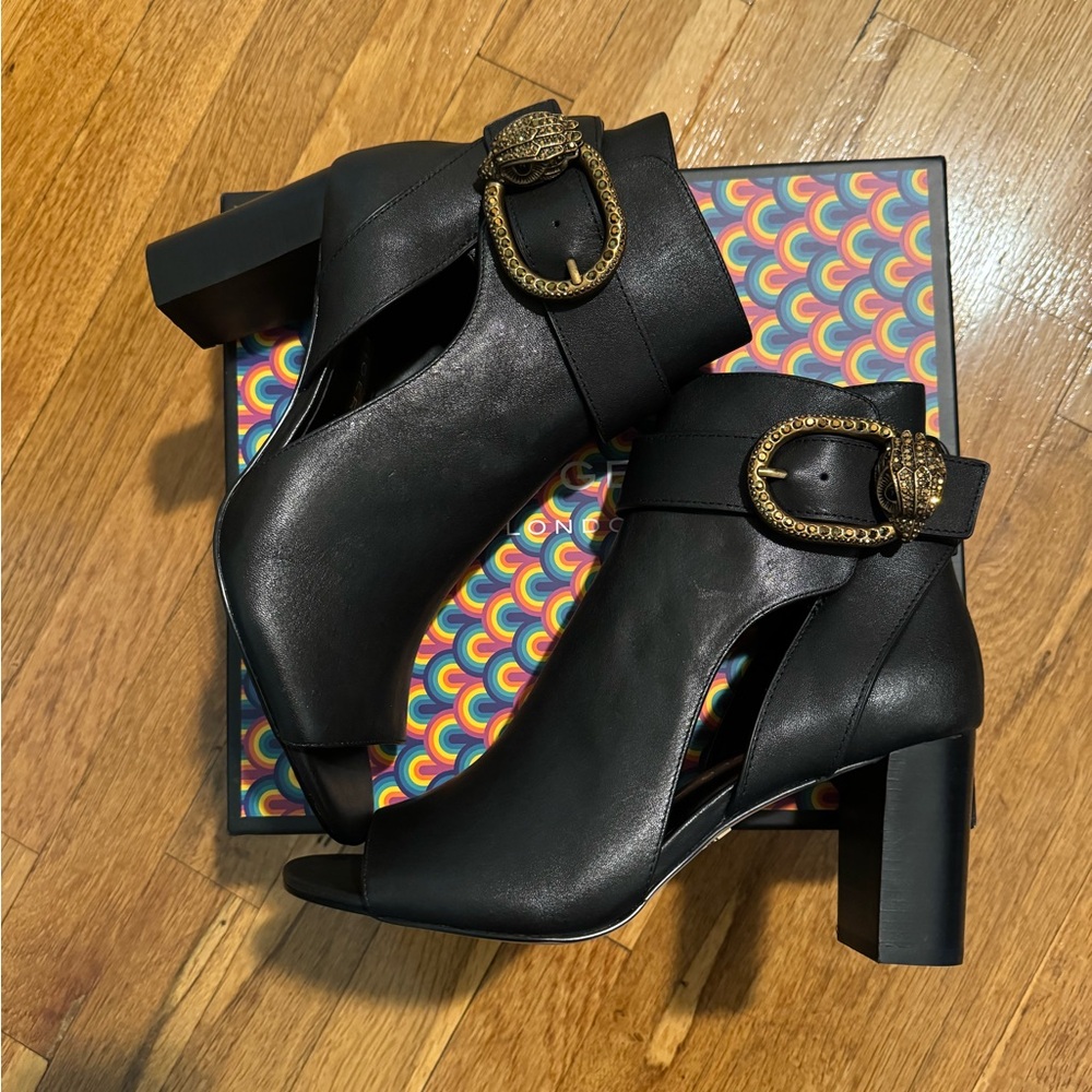 Kurt Geiger London Mayfair leather cut out buckle detail peep toe boots size 8.5